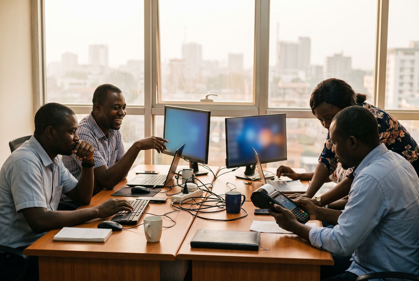 The Kazzisoft team building software together in the Nairobi office